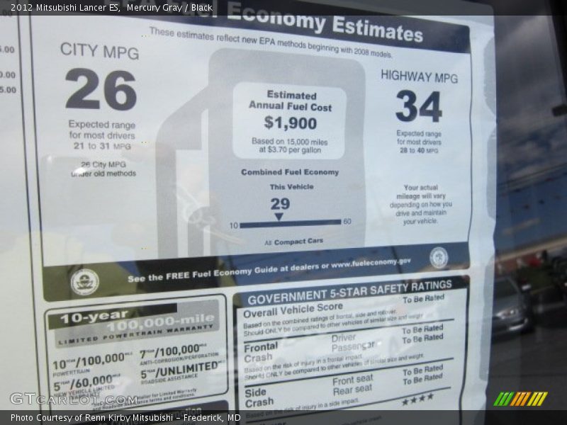 Mercury Gray / Black 2012 Mitsubishi Lancer ES
