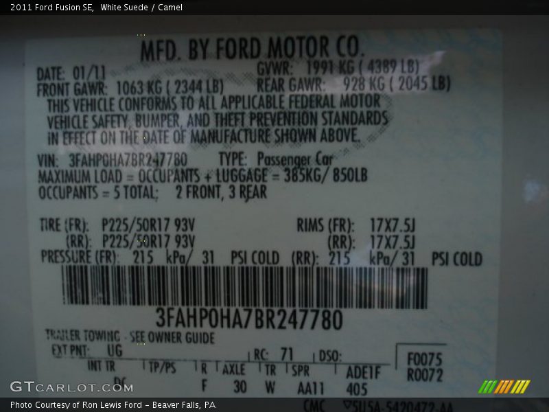 White Suede / Camel 2011 Ford Fusion SE