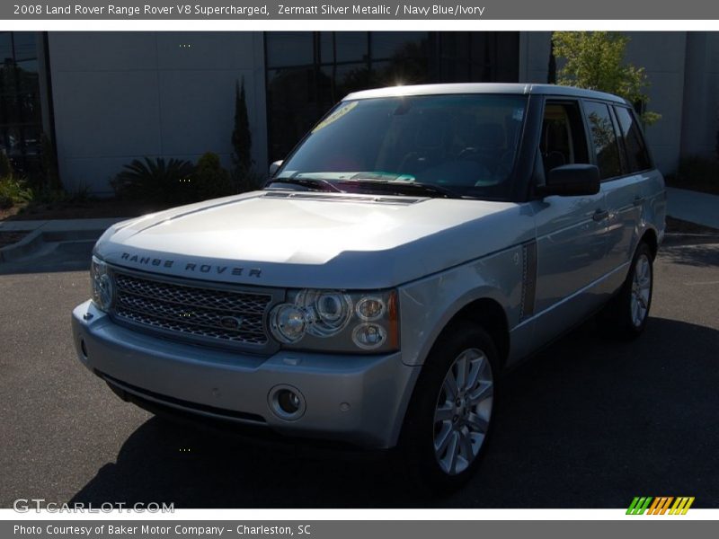 Zermatt Silver Metallic / Navy Blue/Ivory 2008 Land Rover Range Rover V8 Supercharged