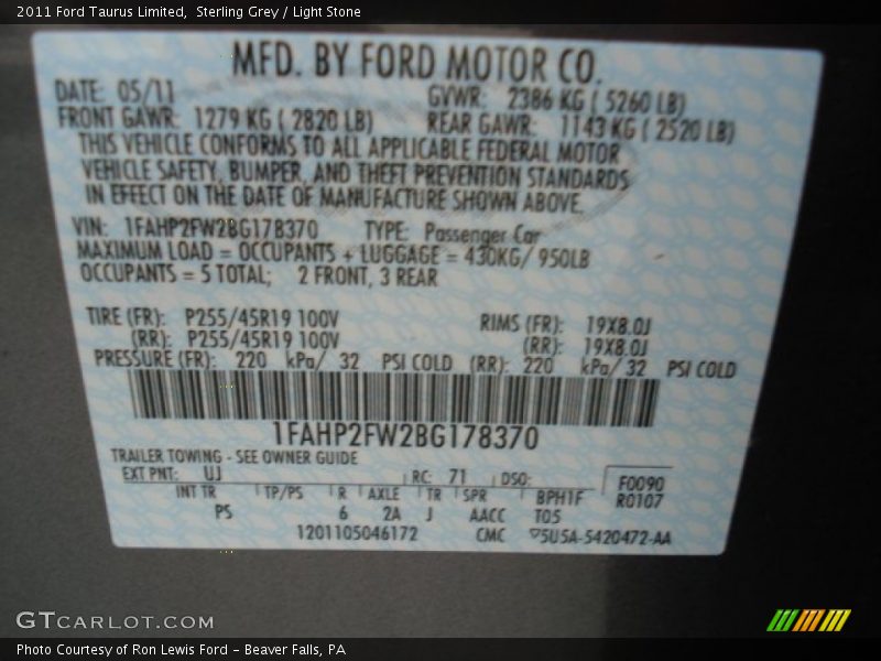 Sterling Grey / Light Stone 2011 Ford Taurus Limited
