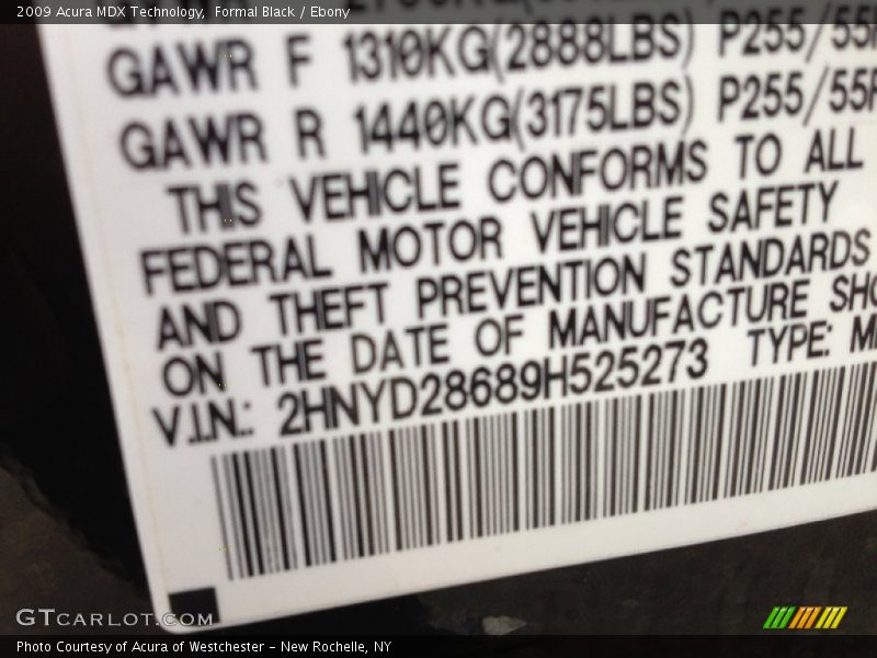 Formal Black / Ebony 2009 Acura MDX Technology