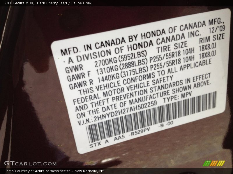 Dark Cherry Pearl / Taupe Gray 2010 Acura MDX