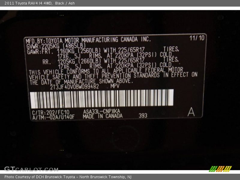 Black / Ash 2011 Toyota RAV4 I4 4WD