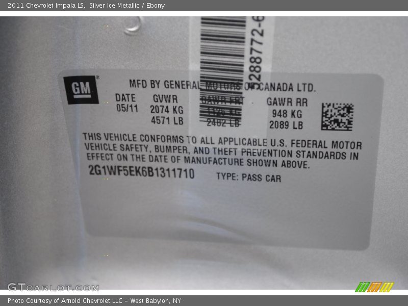 Silver Ice Metallic / Ebony 2011 Chevrolet Impala LS