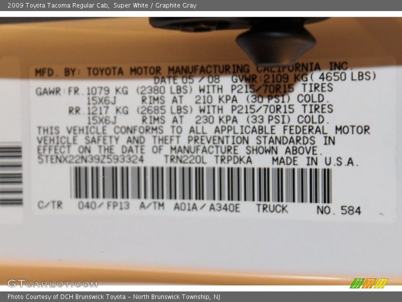 Super White / Graphite Gray 2009 Toyota Tacoma Regular Cab
