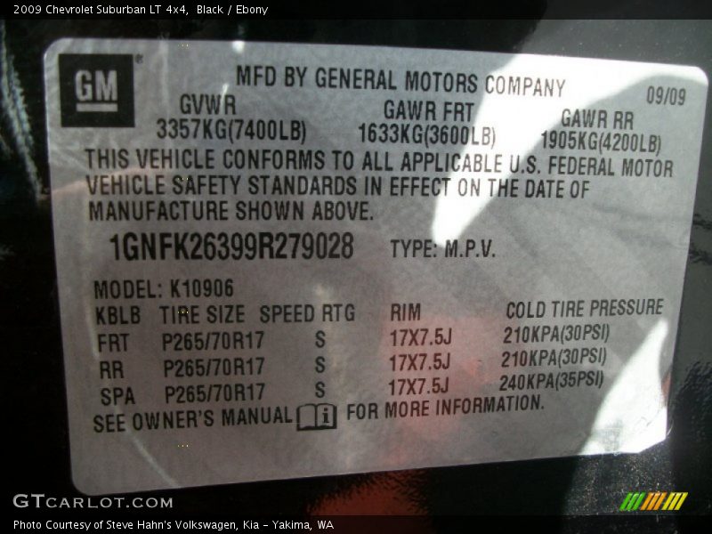 Black / Ebony 2009 Chevrolet Suburban LT 4x4