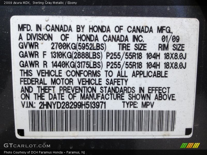 Sterling Gray Metallic / Ebony 2009 Acura MDX