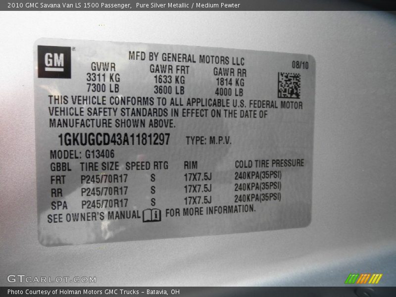 Pure Silver Metallic / Medium Pewter 2010 GMC Savana Van LS 1500 Passenger