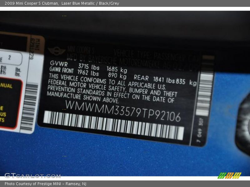 Laser Blue Metallic / Black/Grey 2009 Mini Cooper S Clubman