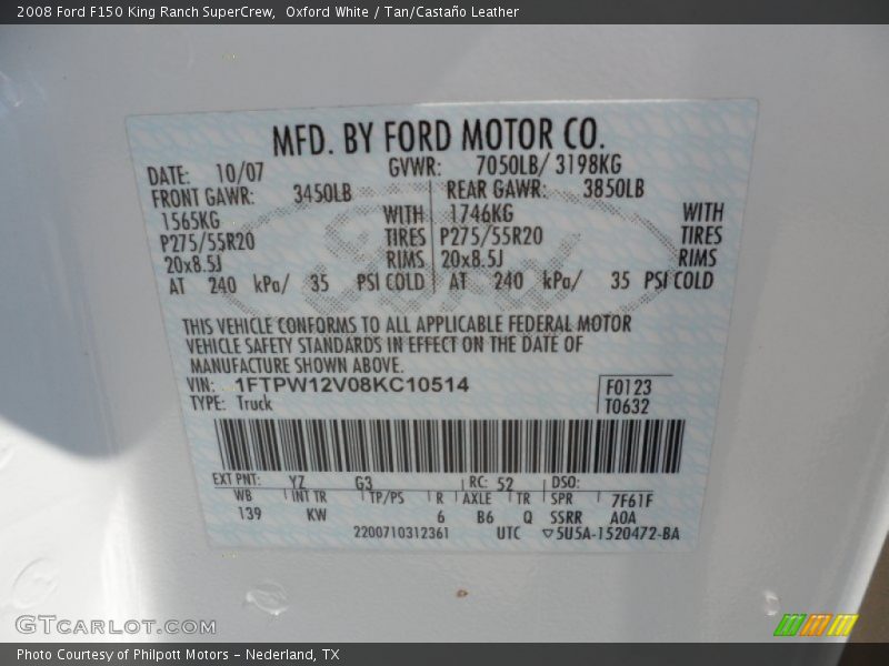 Oxford White / Tan/Castaño Leather 2008 Ford F150 King Ranch SuperCrew