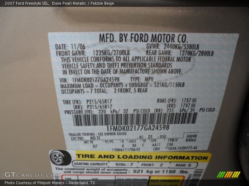 Dune Pearl Metallic / Pebble Beige 2007 Ford Freestyle SEL