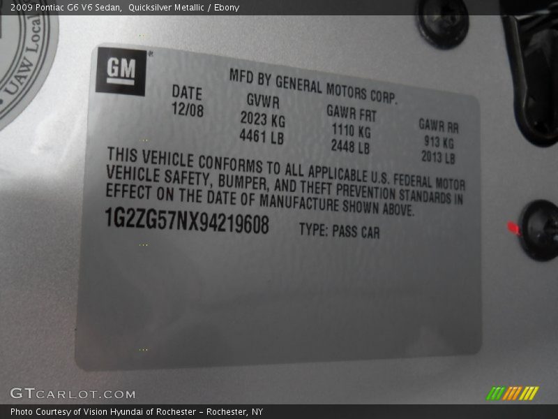 Quicksilver Metallic / Ebony 2009 Pontiac G6 V6 Sedan