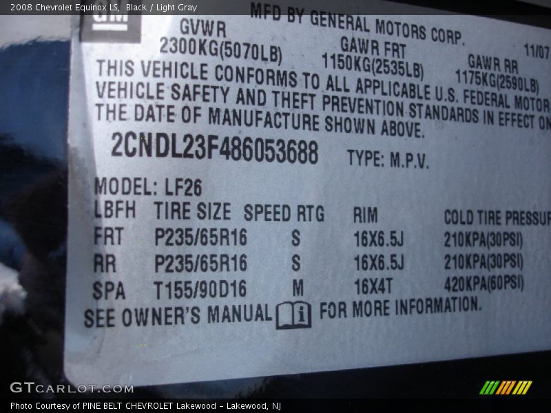 Black / Light Gray 2008 Chevrolet Equinox LS