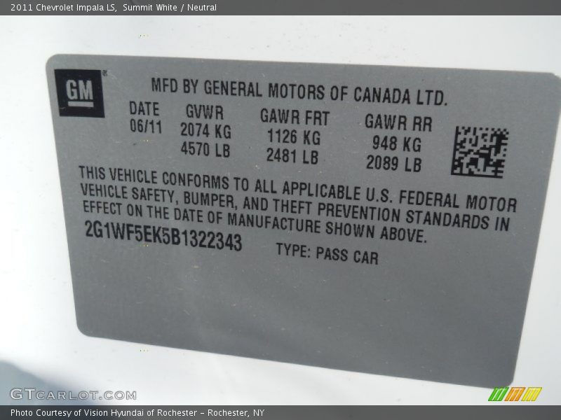 Summit White / Neutral 2011 Chevrolet Impala LS