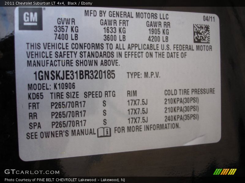 Black / Ebony 2011 Chevrolet Suburban LT 4x4