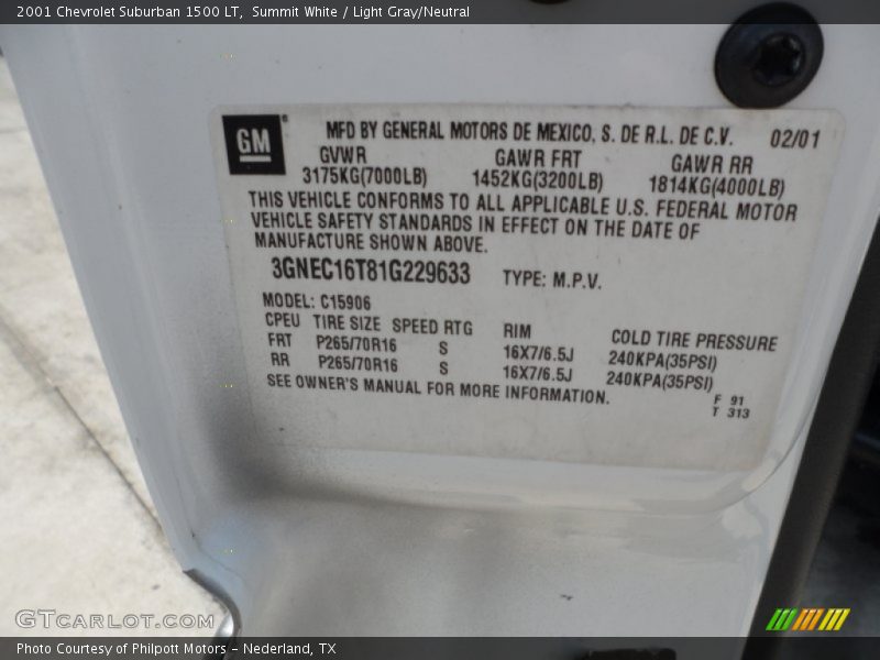 Summit White / Light Gray/Neutral 2001 Chevrolet Suburban 1500 LT