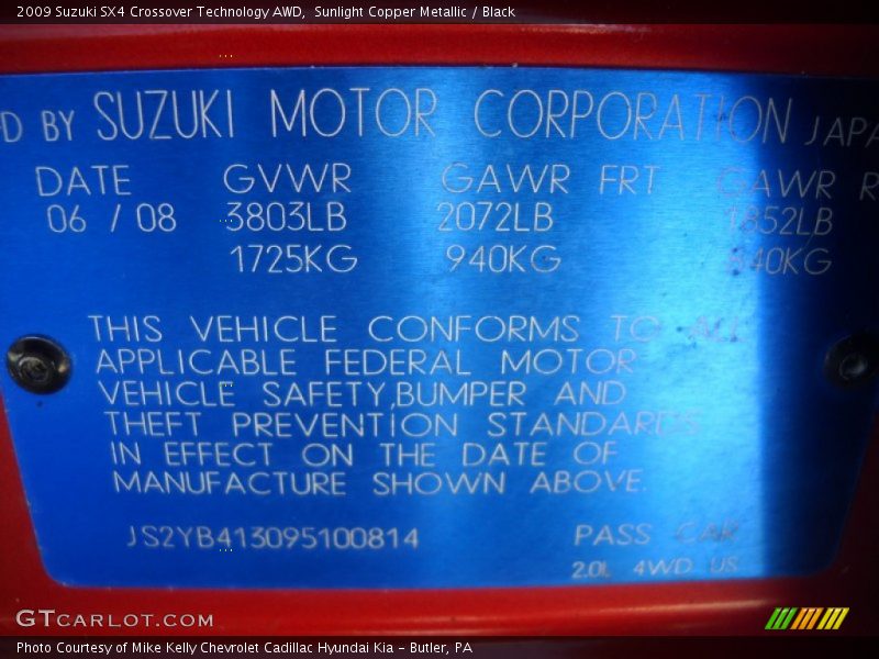 Sunlight Copper Metallic / Black 2009 Suzuki SX4 Crossover Technology AWD