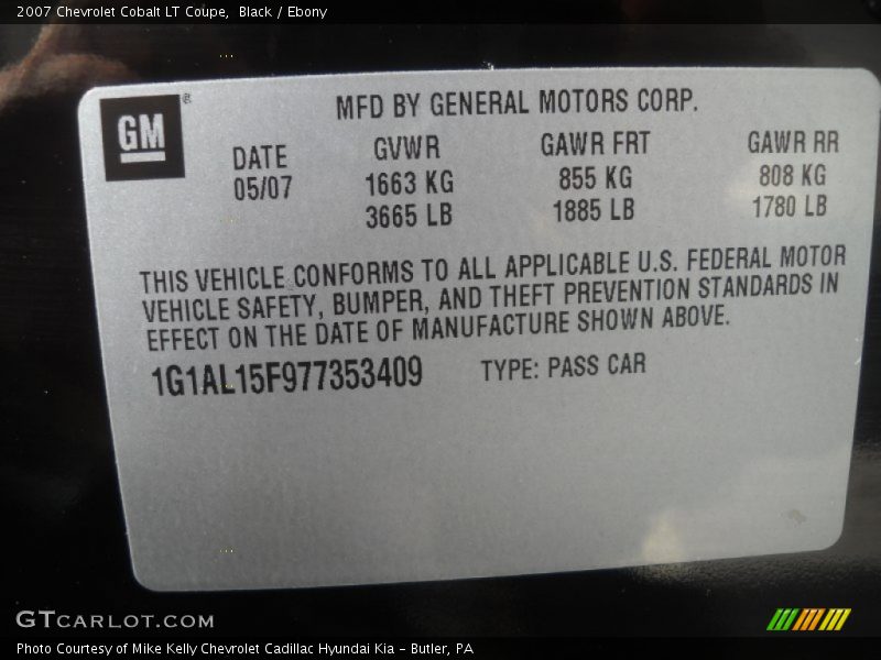 Black / Ebony 2007 Chevrolet Cobalt LT Coupe