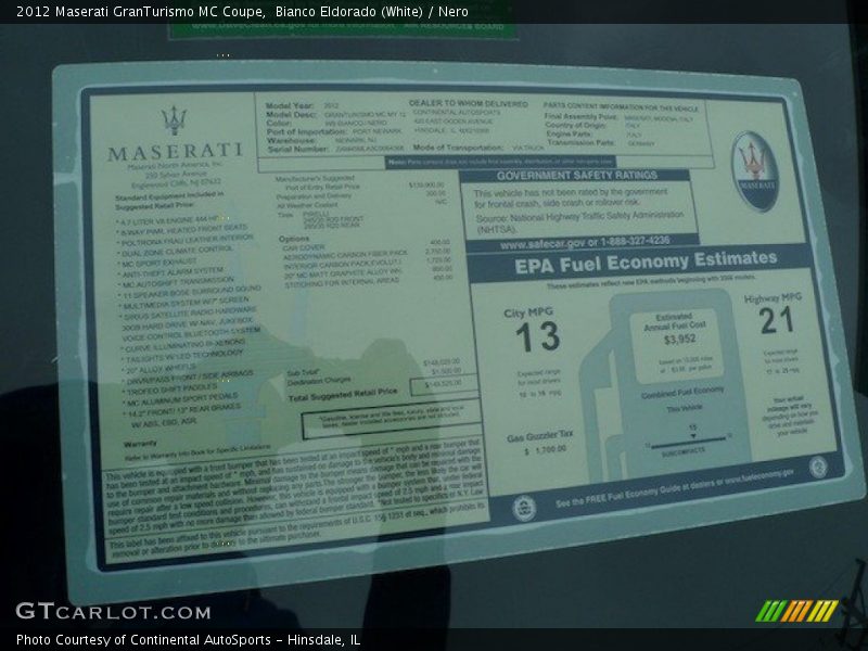  2012 GranTurismo MC Coupe Window Sticker