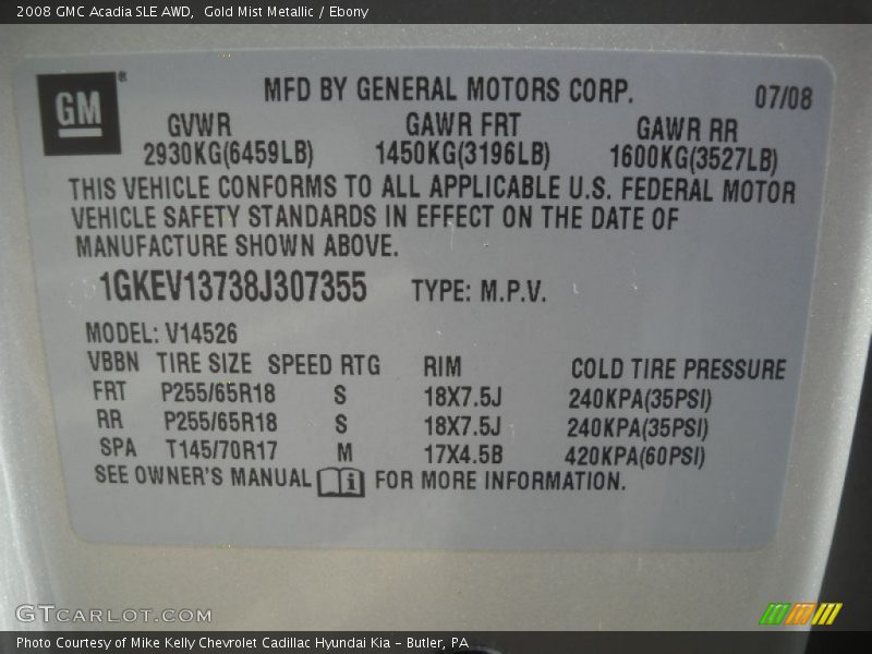 Gold Mist Metallic / Ebony 2008 GMC Acadia SLE AWD