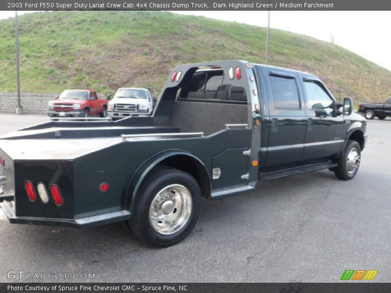 Dark Highland Green / Medium Parchment 2003 Ford F550 Super Duty Lariat Crew Cab 4x4 Chassis Dump Truck