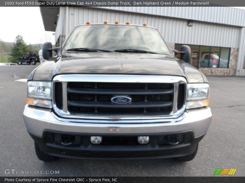 Dark Highland Green / Medium Parchment 2003 Ford F550 Super Duty Lariat Crew Cab 4x4 Chassis Dump Truck