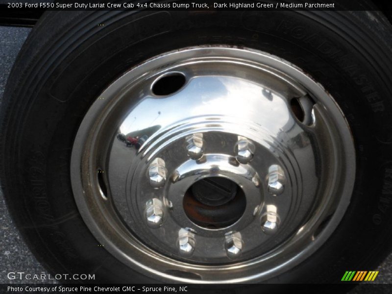 Dark Highland Green / Medium Parchment 2003 Ford F550 Super Duty Lariat Crew Cab 4x4 Chassis Dump Truck