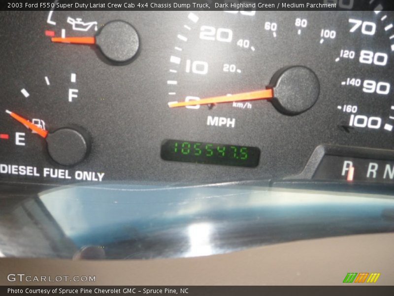 Dark Highland Green / Medium Parchment 2003 Ford F550 Super Duty Lariat Crew Cab 4x4 Chassis Dump Truck