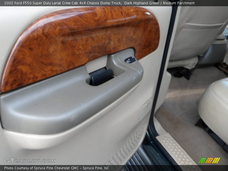 Dark Highland Green / Medium Parchment 2003 Ford F550 Super Duty Lariat Crew Cab 4x4 Chassis Dump Truck