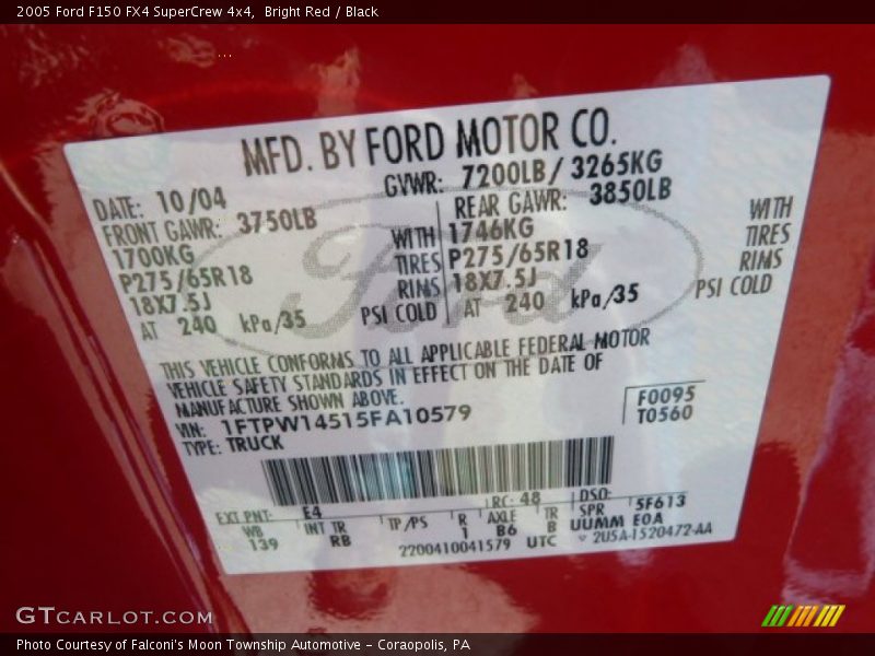 2005 F150 FX4 SuperCrew 4x4 Bright Red Color Code E4