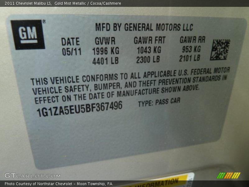 Gold Mist Metallic / Cocoa/Cashmere 2011 Chevrolet Malibu LS