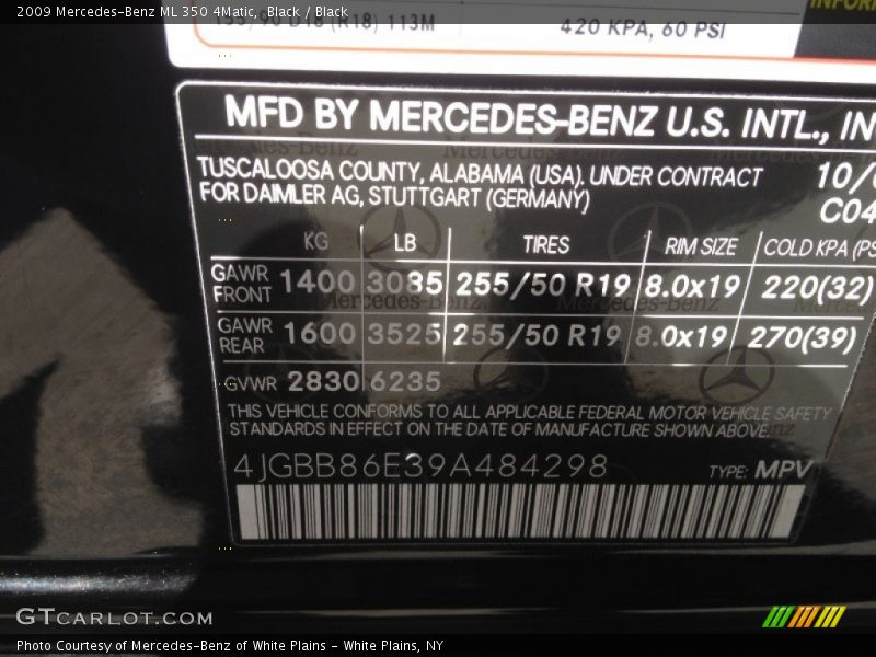 Black / Black 2009 Mercedes-Benz ML 350 4Matic