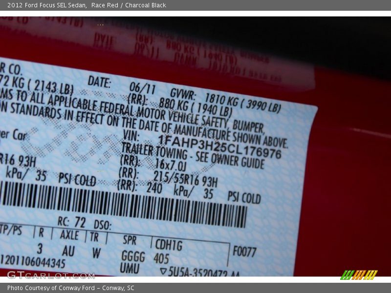 Race Red / Charcoal Black 2012 Ford Focus SEL Sedan