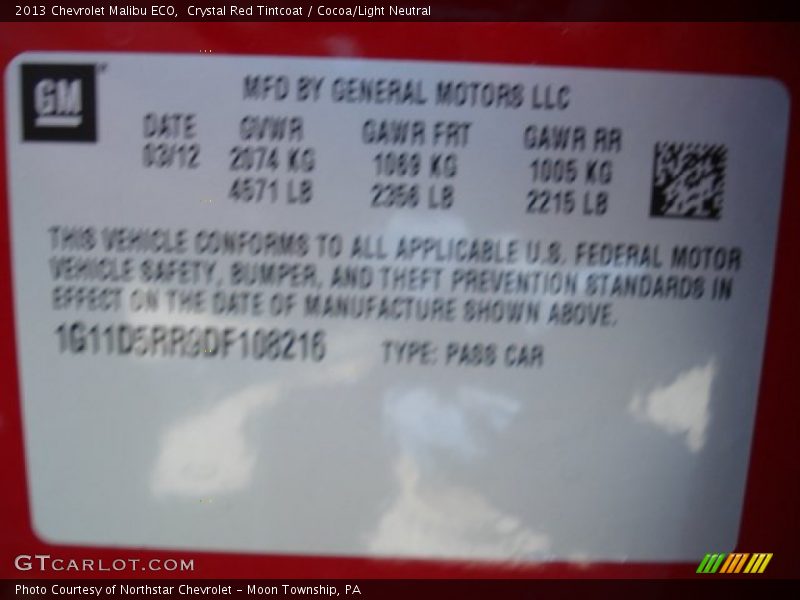 Crystal Red Tintcoat / Cocoa/Light Neutral 2013 Chevrolet Malibu ECO