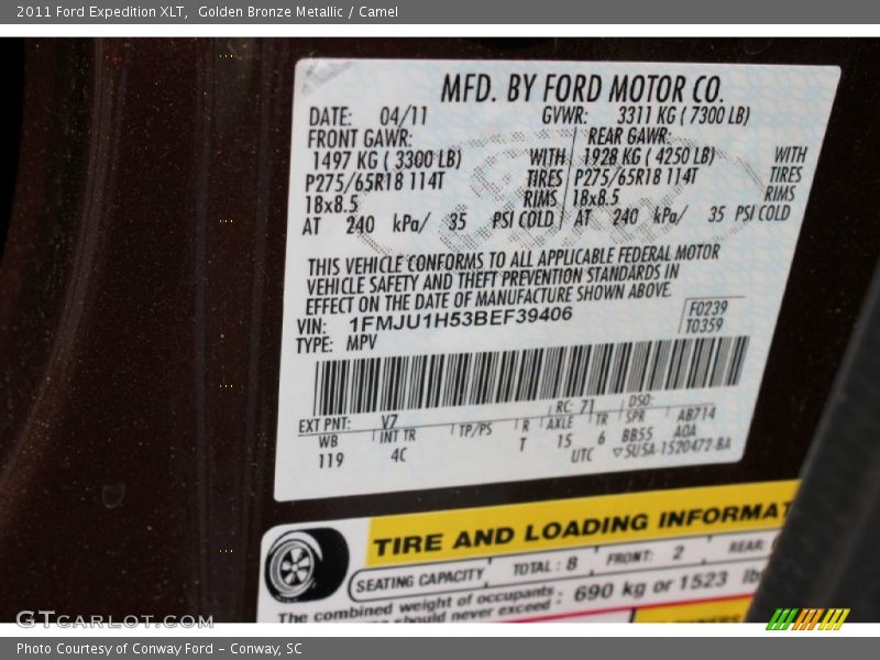 2011 Expedition XLT Golden Bronze Metallic Color Code V7