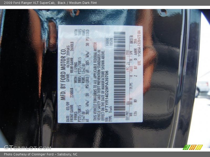Black / Medium Dark Flint 2009 Ford Ranger XLT SuperCab