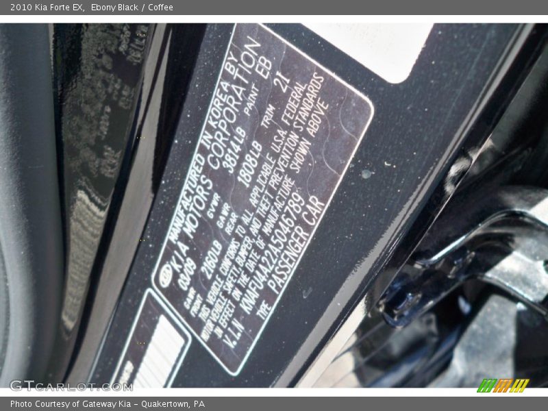 Ebony Black / Coffee 2010 Kia Forte EX