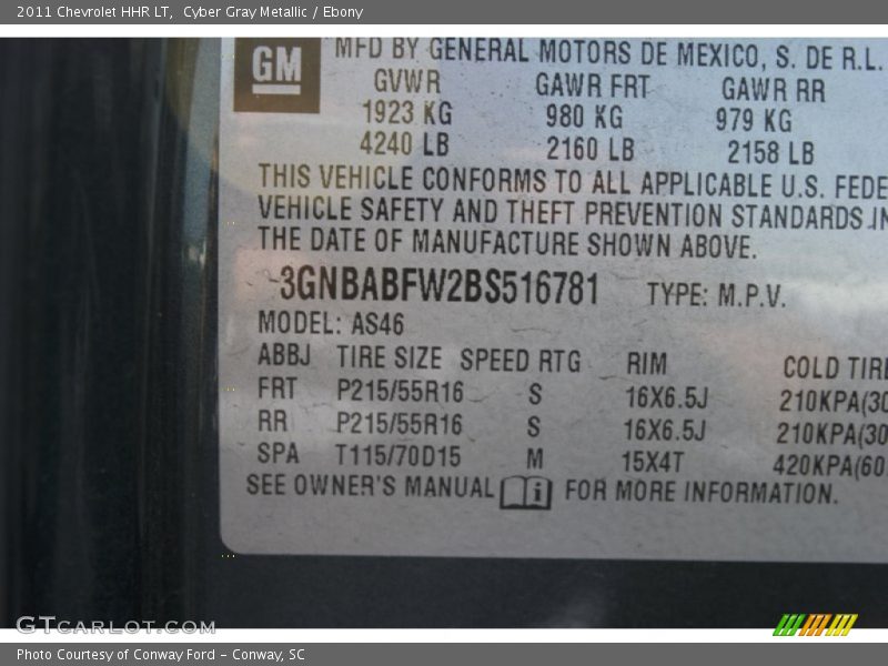 Cyber Gray Metallic / Ebony 2011 Chevrolet HHR LT