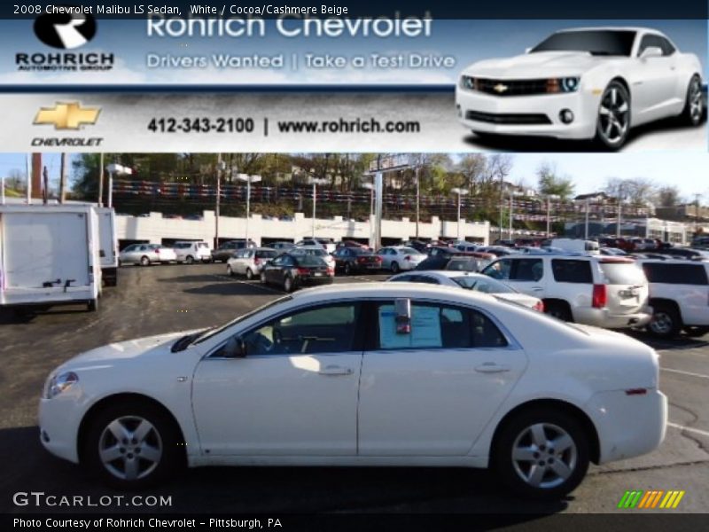 White / Cocoa/Cashmere Beige 2008 Chevrolet Malibu LS Sedan