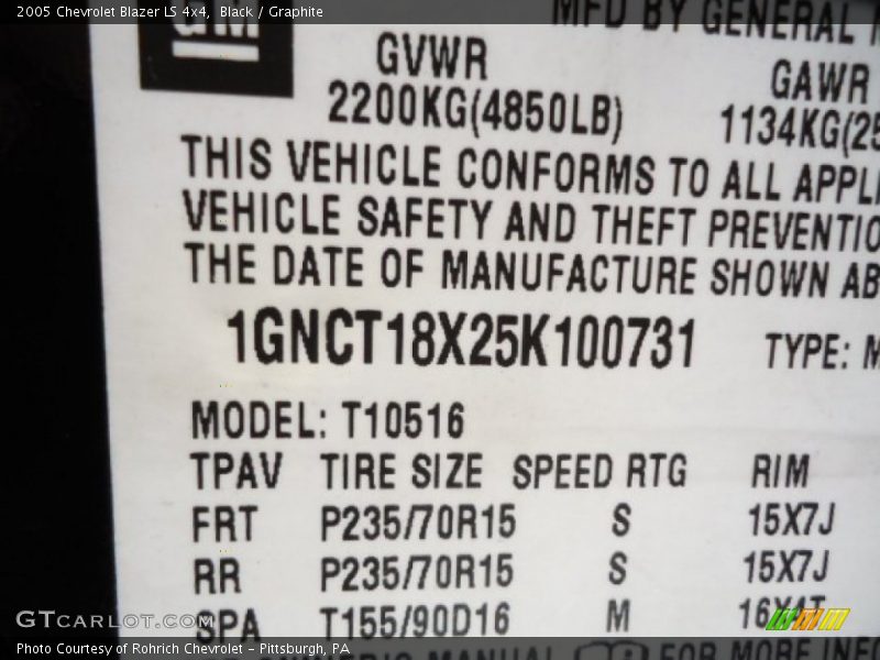 Black / Graphite 2005 Chevrolet Blazer LS 4x4