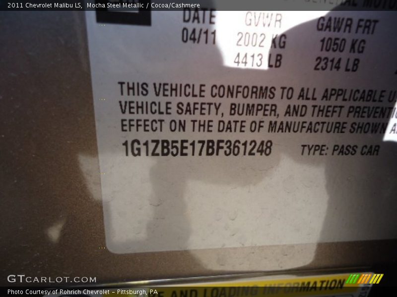 Mocha Steel Metallic / Cocoa/Cashmere 2011 Chevrolet Malibu LS