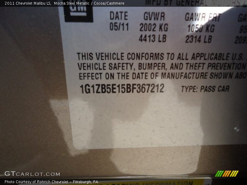 Mocha Steel Metallic / Cocoa/Cashmere 2011 Chevrolet Malibu LS