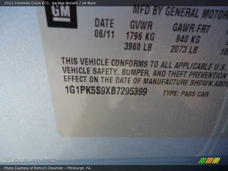 Ice Blue Metallic / Jet Black 2011 Chevrolet Cruze ECO