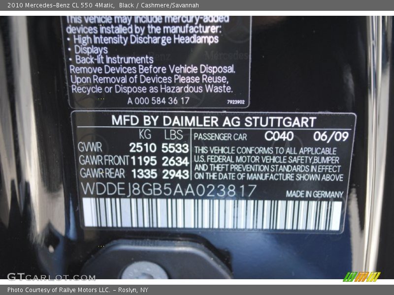 Black / Cashmere/Savannah 2010 Mercedes-Benz CL 550 4Matic