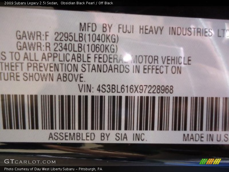Obsidian Black Pearl / Off Black 2009 Subaru Legacy 2.5i Sedan