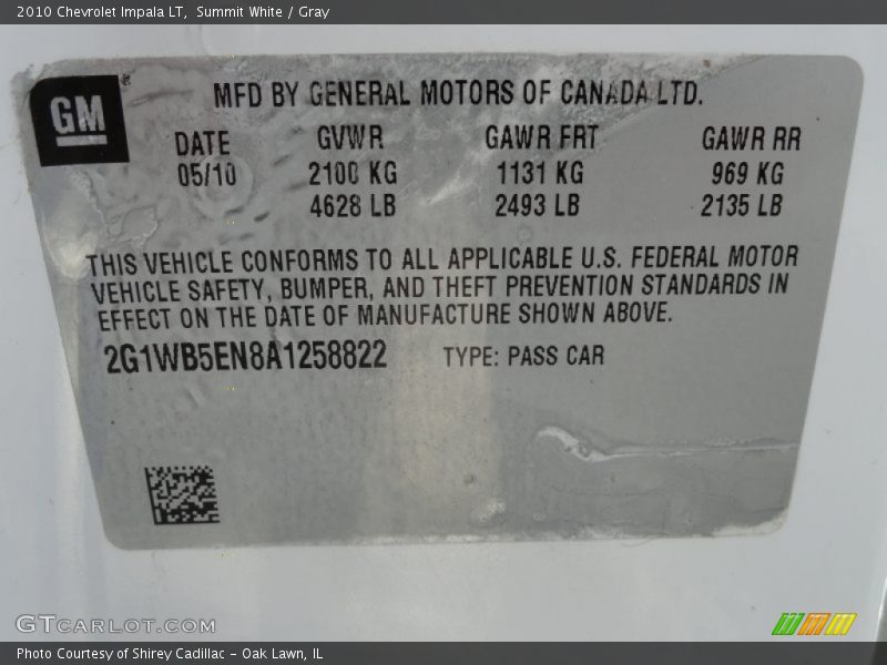Summit White / Gray 2010 Chevrolet Impala LT