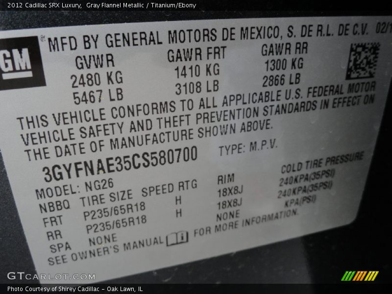 Gray Flannel Metallic / Titanium/Ebony 2012 Cadillac SRX Luxury