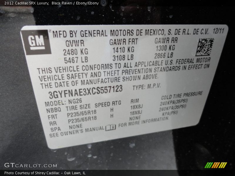 Black Raven / Ebony/Ebony 2012 Cadillac SRX Luxury