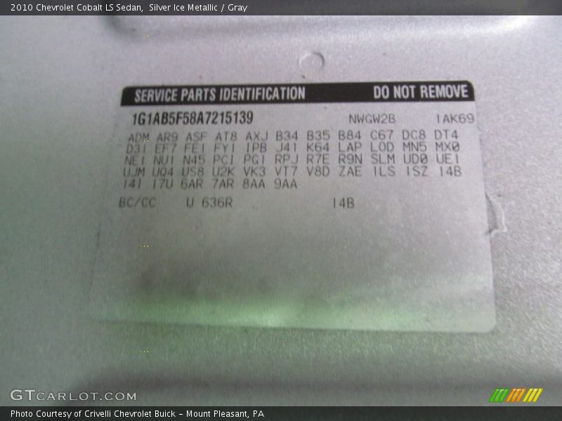 Silver Ice Metallic / Gray 2010 Chevrolet Cobalt LS Sedan