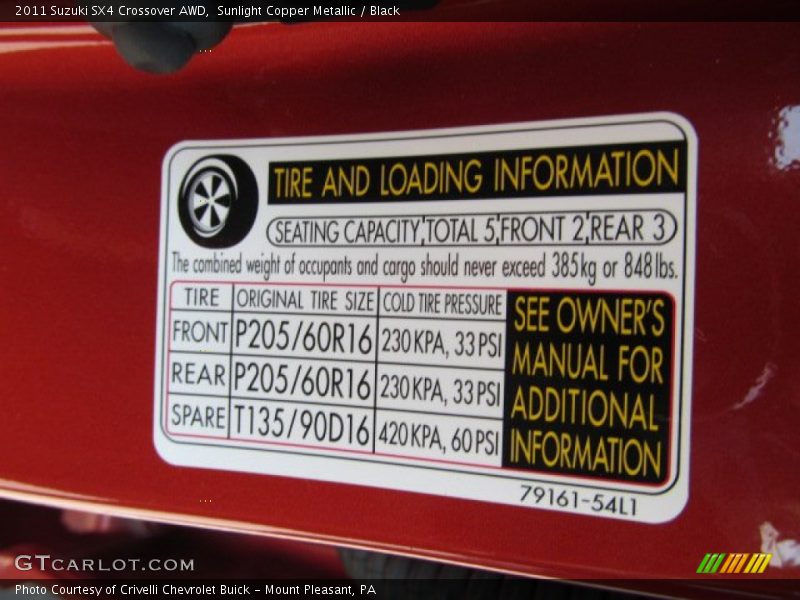 Info Tag of 2011 SX4 Crossover AWD